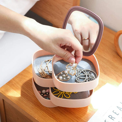 4 Layer Rotating Jewellery Organizer Box with Mirror Jewelry Storage Box, Jewelry Accessory Storage Tray, 4-Layer Rotatable Jewelry BOX Vanity Box  (Multicolor)