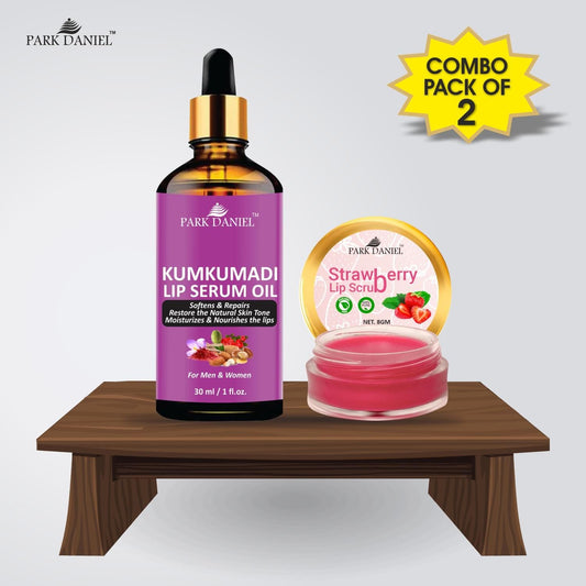 Park Daniel Kumkumadi Lip Serum Oil & Strawberry Lip Scrub Combo Pack Of 2