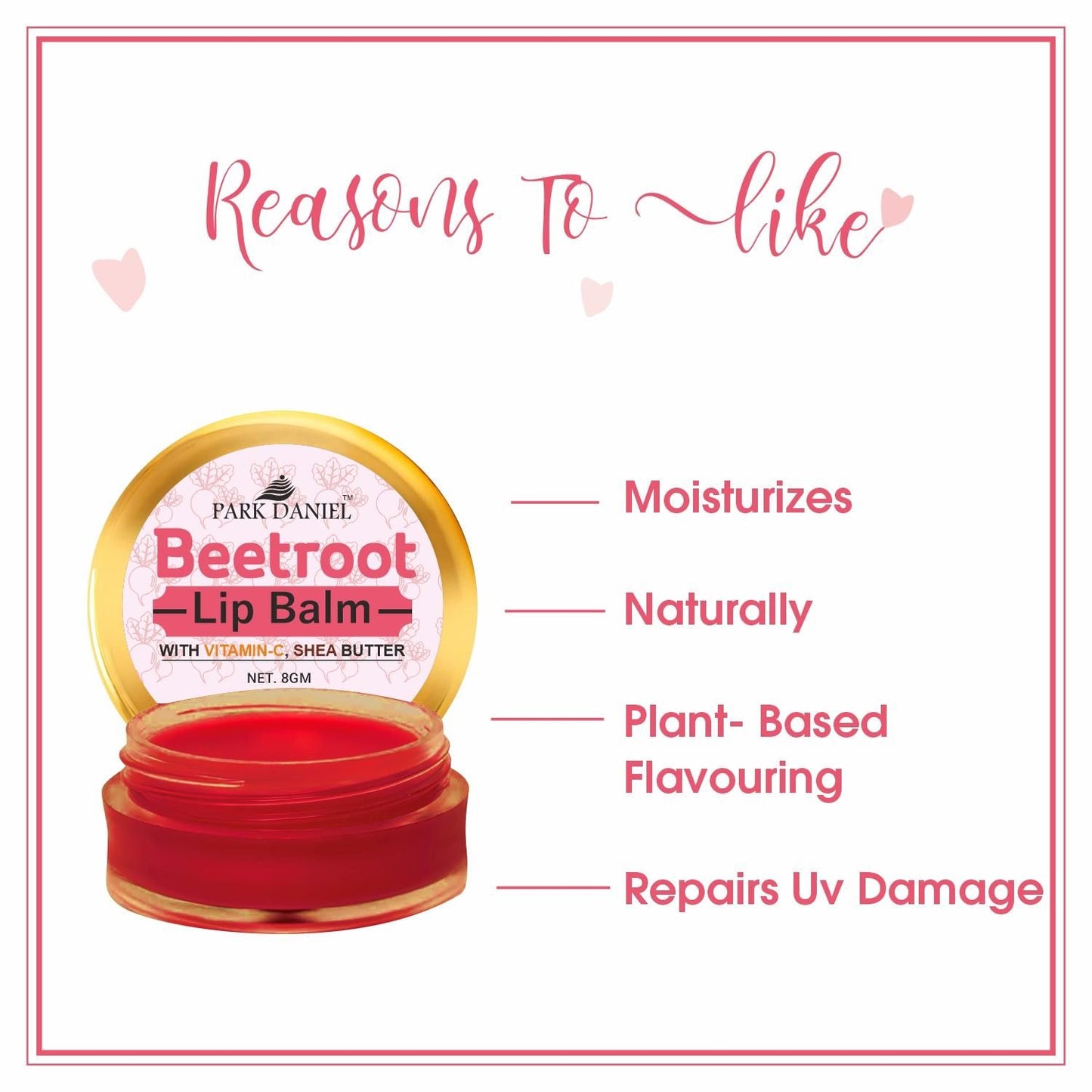 Park Daniel Premium Beetroot Lip Balm - Enriched With Vitamin E & Mango Butter- For Lightening the dark Lips, Lip Care for Dry & Chapped Lips(08 Gms)