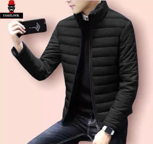 Men's Solid Polyester Puffer Jacket
