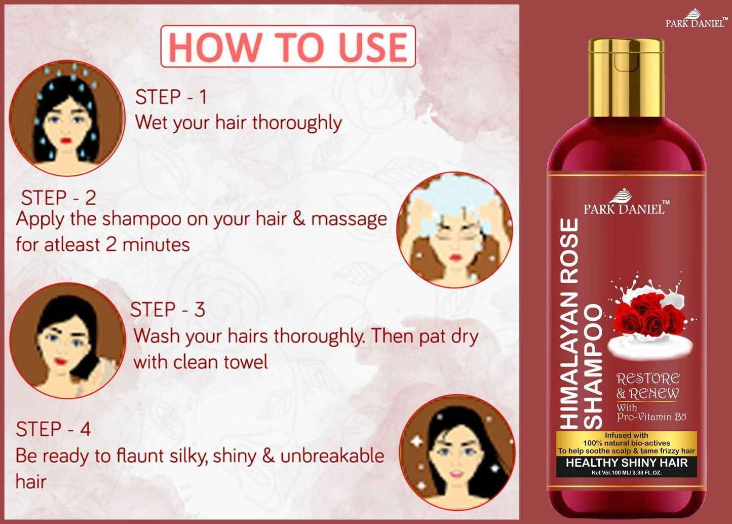 Park Daniel Natural Rose Shampoo -For Healthy and Shiny Hair (100 ml)