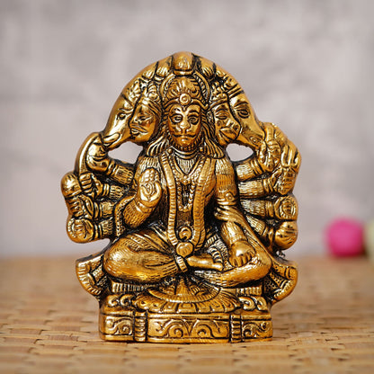eCraftIndia Golden Panch Mukhi Hanuman Metal Decorative Showpiece