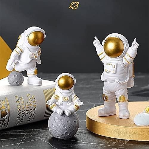 Astronaut Spaceman Statue Ornament Home Office Desktop Figurine Decors Set of 3 - Golden