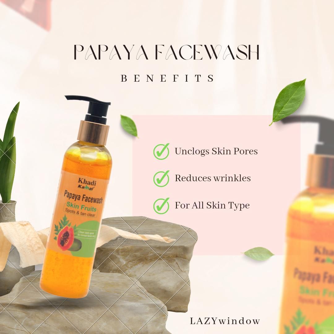 Khadi Kamal Herbal 100 Pure Natural & Organic Papaya Face Wash For Men And Women 210ml Pack of 5