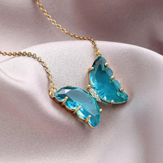 AVR Jewels pretty blue crystal butterfly pendant necklace for women and Girls