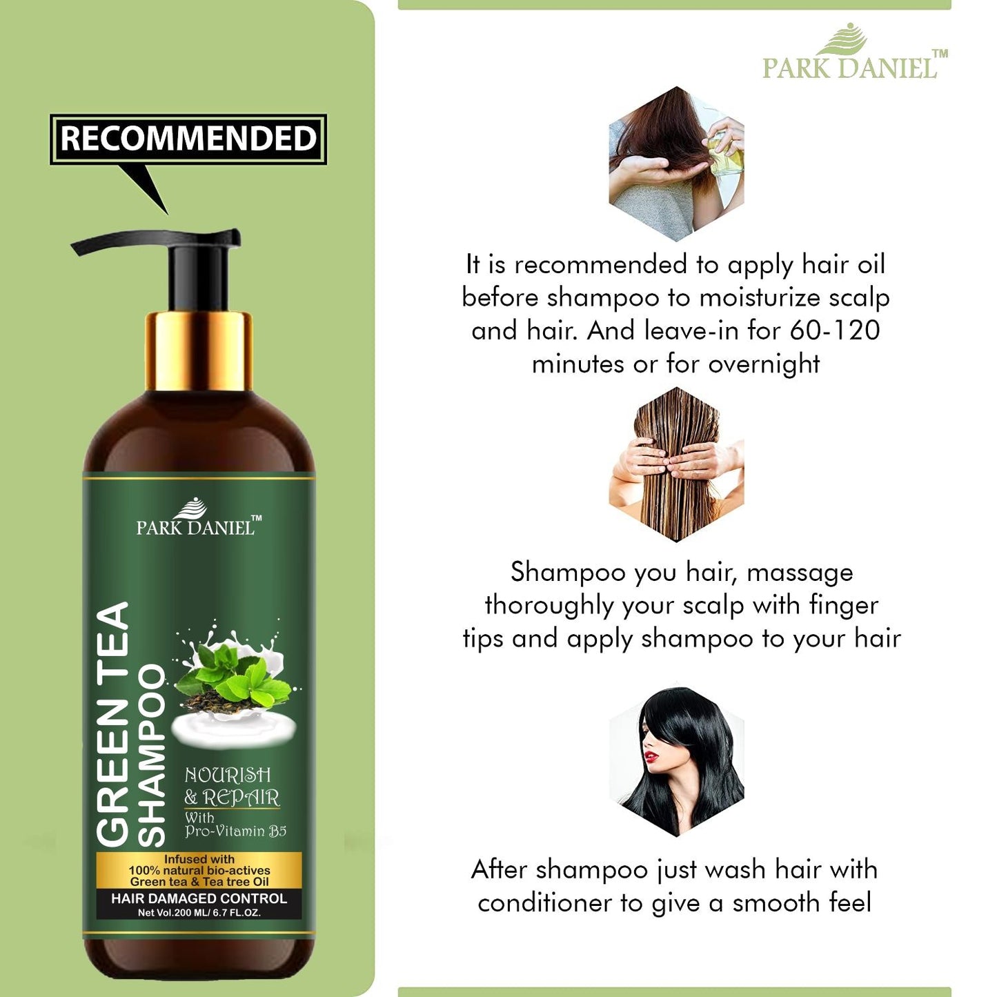 Park Daniel Premium Pure and Natural Onion Blackseed Shampoo & Green Tea Shampoo Combo Pack Of 2 bottle of 200 ml(400 ml)