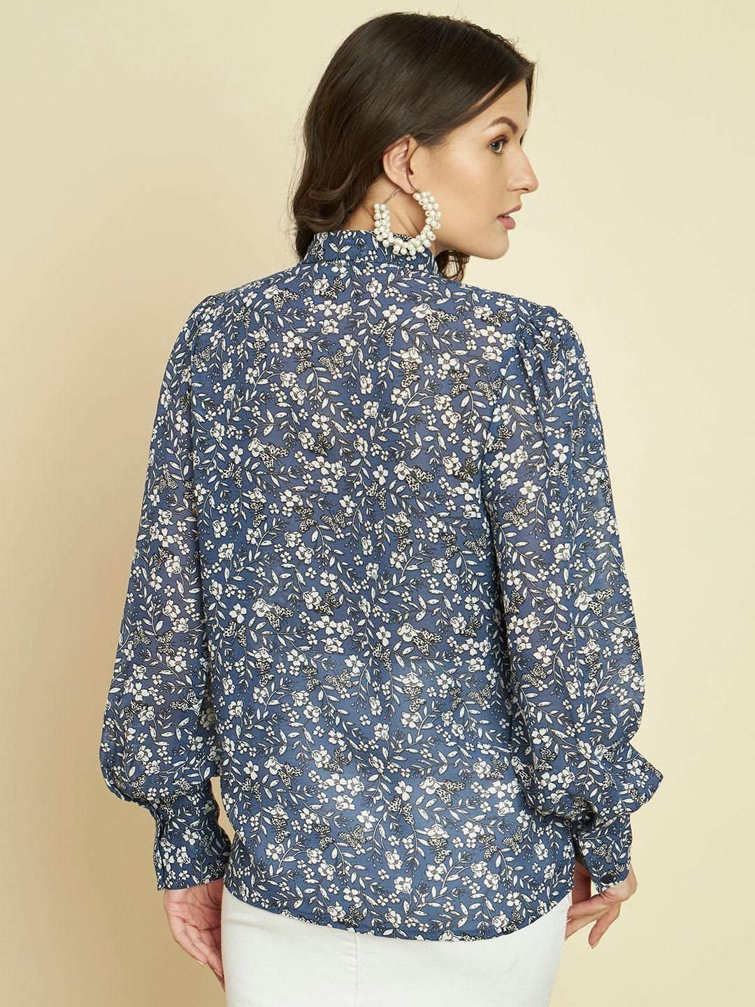 TRRENDARREST Blue Floral Printed Shirt