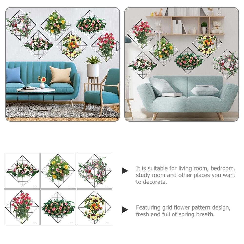 Home Wall Art Grid Flower Pattern Sticker Office Decals The Flowers